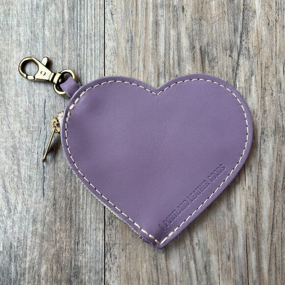 Portland Leather Heart Pouch Bag Key Chain Purple Lavender Leather Zip Clip Hook - Picture 1 of 5